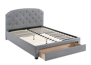 English Elm Light Grey Burlap Twin Storage Bed with Button Tufted Headboard for Modern Bedrooms B011S00701