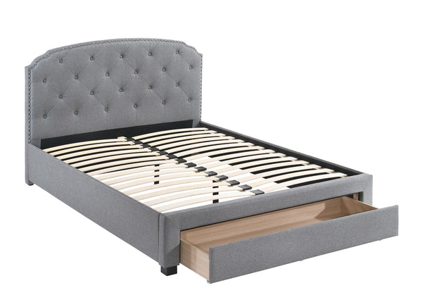 English Elm Light Grey Burlap Twin Storage Bed with Button Tufted Headboard for Modern Bedrooms B011S00701