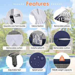 English Elm GO Pyramid Sunbed Outdoor Daybed With Zippered Cushions, Curtains For Privacy & Sun Protection Blue+Grey FG201220AAC