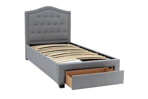 English Elm 1pc California King Burlap Upholstered Bed Arched Tufted Headboard with Footboard Drawer B011S02051