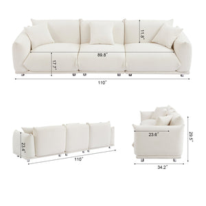 English Elm Originality Mid-Century Curry Lambswool Sherpa 4-Seater Sofa with Metal Legs, Modular Comfort Design White W542S00018