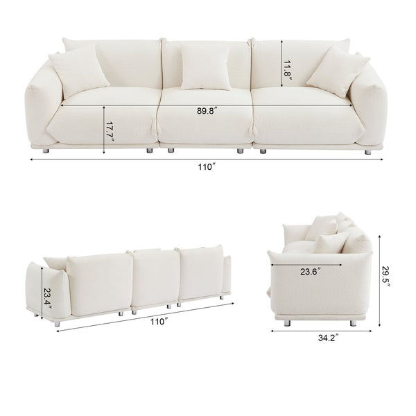 English Elm Originality Mid-Century Curry Lambswool Sherpa 4-Seater Sofa with Metal Legs, Modular Comfort Design White W542S00018