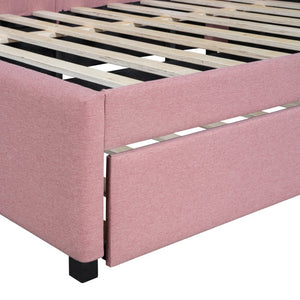 English Elm Full Size Linen Upholstered Daybed with Pull Out Trundle Sofa Frame for Bedroom Pink LP000173AAH-1