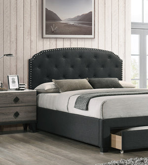 English Elm Charcoal Twin Size Bedframe With Button Tufted Headboard & Underbed Storage – Modern Bedroom Furniture B011S00698