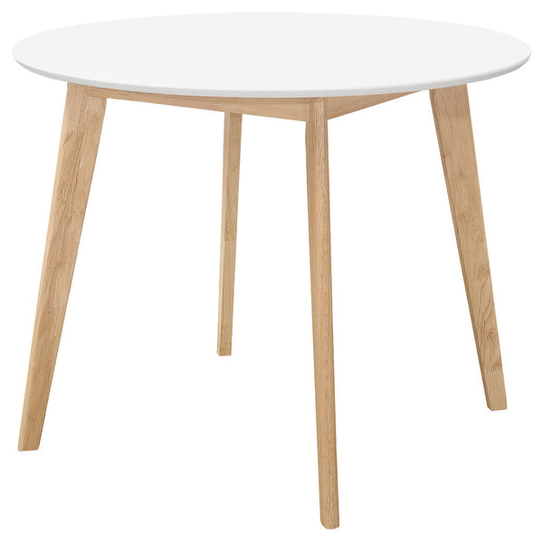 English Elm Matte Round Dining Table 40" | Mid-Century Modern Matte White Top, Natural Angled Legs, Compact Chic B062P153868