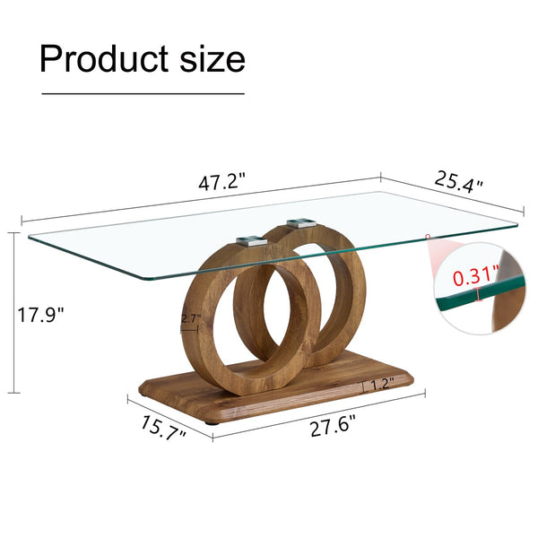 English Elm A Modern Glass Top Coffee Table with Wood Grain Legs for Living Room Decor W1151140296