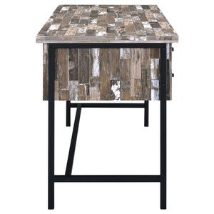 English Elm Salvaged Industrial Writing Desk with 4 Utility Drawers, Salvaged Cabin Wood Top & Metal Frame (60") B062P153864