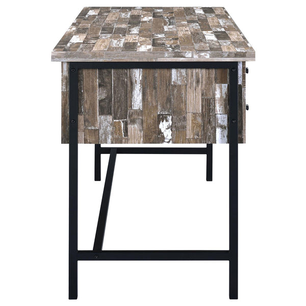 English Elm Salvaged Industrial Writing Desk with 4 Utility Drawers, Salvaged Cabin Wood Top & Metal Frame (60") B062P153864