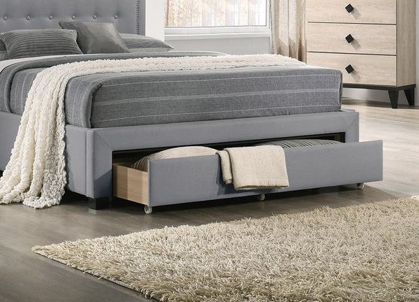 English Elm Light Burlap Upholstered Full Bed with Tufted Arch Headboard and Footboard Storage Drawer Light Grey B011S00706