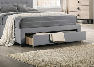 English Elm Light Burlap Queen Storage Bed with Button Tufted Arch Headboard for Modern Bedroom Light Grey B011S00705