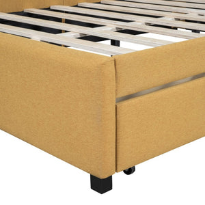 English Elm Full Size Linen Upholstered Daybed with Storage Drawers Sofa Bed for Guest Rooms Yellow LP000172AAL-1