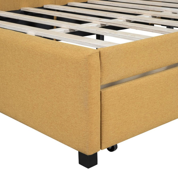 English Elm Full Size Linen Upholstered Daybed with Storage Drawers for Guest Room Studio LP000172AAL