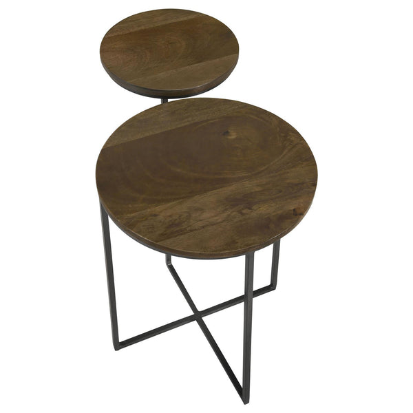 English Elm Natural Natural and Gunmetal 2-Tier Accent Table with Eco Mango Wood Tops and Retro Gunmetal Frame Chic B062P153886