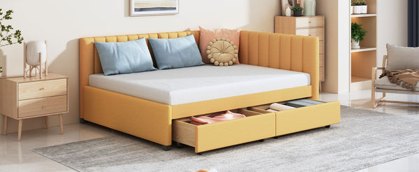 English Elm Full Size Linen Upholstered Daybed with Storage Drawers Sofa Bed for Guest Rooms Yellow LP000172AAL-1