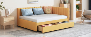 English Elm Full Size Linen Upholstered Daybed with Storage Drawers for Guest Room Studio LP000172AAL