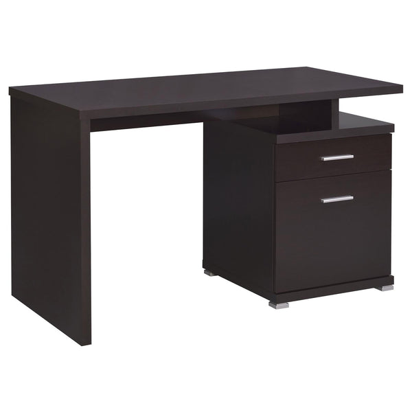 English Elm Cappuccino Contemporary 2-Drawer Reversible Office Desk with File Drawer, Open Cubbies, Sleek Storage Options B062P153862