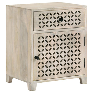 English Elm White Washed Mango Wood Accent Cabinet with Lattice Door, Drawer & Black Metal Hardware, Eco-Friendly Storage (22"H x 18"W x 14"D) B062P153881
