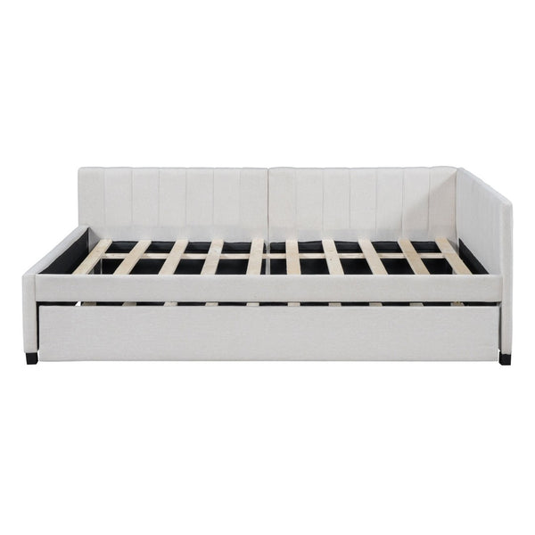 English Elm Full Size Linen Upholstered Daybed with Roll Out Trundle for Guest Rooms LP000173AAA