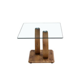 English Elm A Modern Glass Top Coffee Table with Wood Grain Legs for Living Room Decor W1151140296