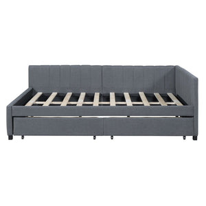 English Elm Full Size Linen Upholstered Daybed with Storage Drawers Sofa Bed for Guest Rooms Gray LP000172AAE-1