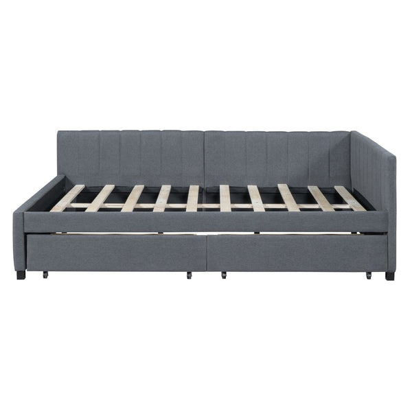 English Elm Full Size Linen Upholstered Daybed with Storage Drawers Sofa Bed for Guest Rooms Gray LP000172AAE-1