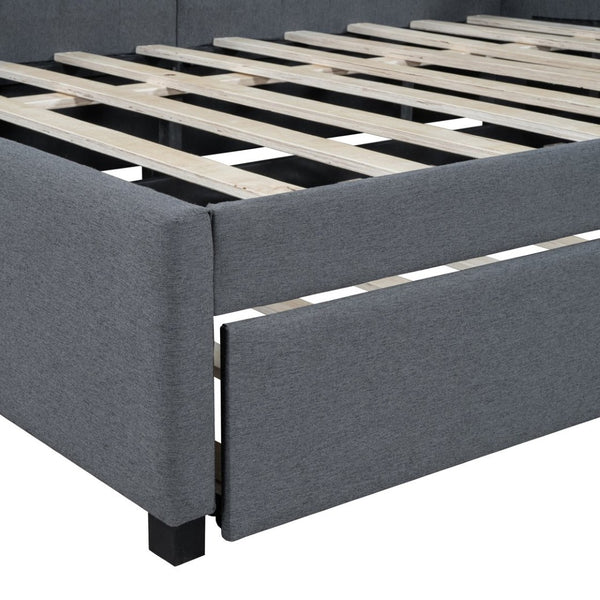 English Elm Full Size Linen Upholstered Daybed with Pull Out Trundle Sofa Frame for Bedroom Gray LP000173AAE-1