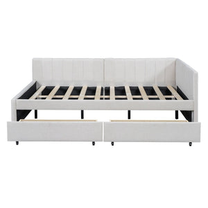 English Elm Full Size Linen Upholstered Daybed with Storage Drawers Sofa Bed for Guest Rooms Beige LP000172AAA-1