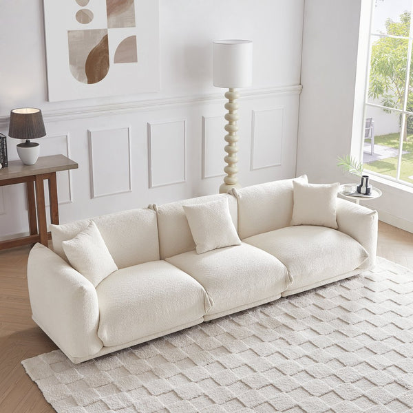 English Elm Originality Mid-Century Curry Lambswool Sherpa 4-Seater Sofa with Metal Legs, Modular Comfort Design White W542S00018