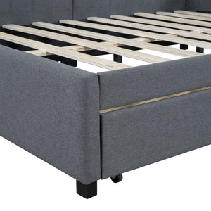 English Elm Full Size Linen Upholstered Daybed with Storage Drawers Sofa Bed for Guest Rooms Gray LP000172AAE-1