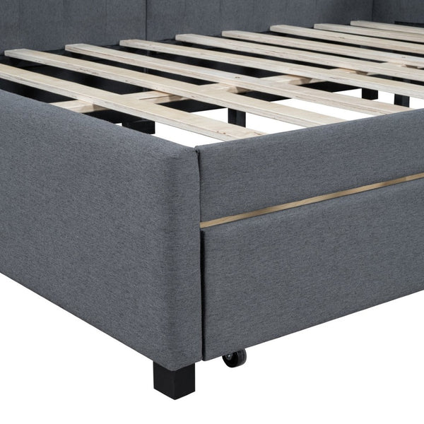 English Elm Full Size Linen Upholstered Daybed with Storage Drawers Sofa Bed for Guest Rooms Gray LP000172AAE-1