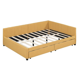 English Elm Full Size Linen Upholstered Daybed with Storage Drawers Sofa Bed for Guest Rooms Yellow LP000172AAL-1