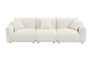 English Elm Originality Mid-Century Curry Lambswool Sherpa 4-Seater Sofa with Metal Legs, Modular Comfort Design White W542S00018
