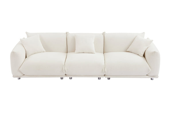 English Elm Originality Mid-Century Curry Lambswool Sherpa 4-Seater Sofa with Metal Legs, Modular Comfort Design White W542S00018