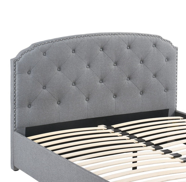 English Elm Light Grey Burlap Twin Storage Bed with Button Tufted Headboard for Modern Bedrooms B011S00701