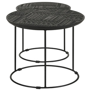 English Elm Matte Black Ink-Blot Mango Wood Nesting Tables Set of 2 — Geometric Modern Metal Base Display Accent B062P153894