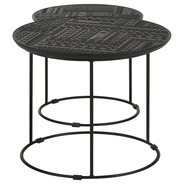 English Elm Matte Black Ink-Blot Mango Wood Nesting Tables Set of 2 — Geometric Modern Metal Base Display Accent B062P153894