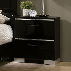 English Elm Contemporary high gloss lacquer nightstand with chrome accents, felt drawer, USB charging port, sleek modern bedside storage Black 27 L x 19 W x 31 H B011P155870