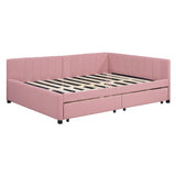 Hearth and Haven Long Full Size Upholstered Daybed with 2 Drawers and L-Shaped Headboard, Pink LP000172AAH