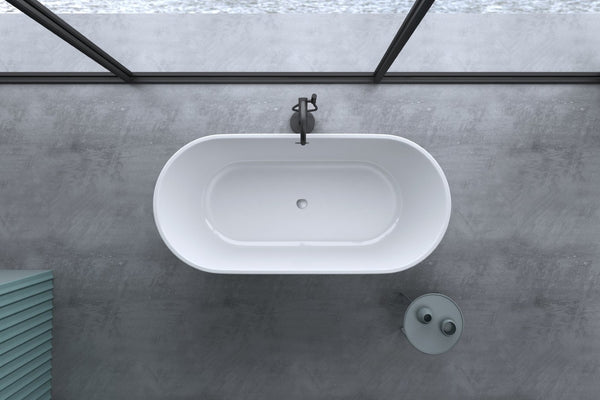 English Elm 55" Acrylic Freestanding Soaking Tub Glossy White Spa Bath with Chrome Drain Cupc W1920P194798