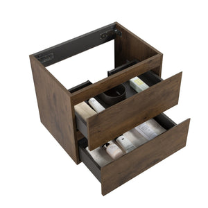 English Elm Alice-24W-105,Wall Walnut Finish Single Wall-Mount Vanity WITHOUT BASIN — 20% More Drawer Space, Pre-Assembled Elegance W1865110047