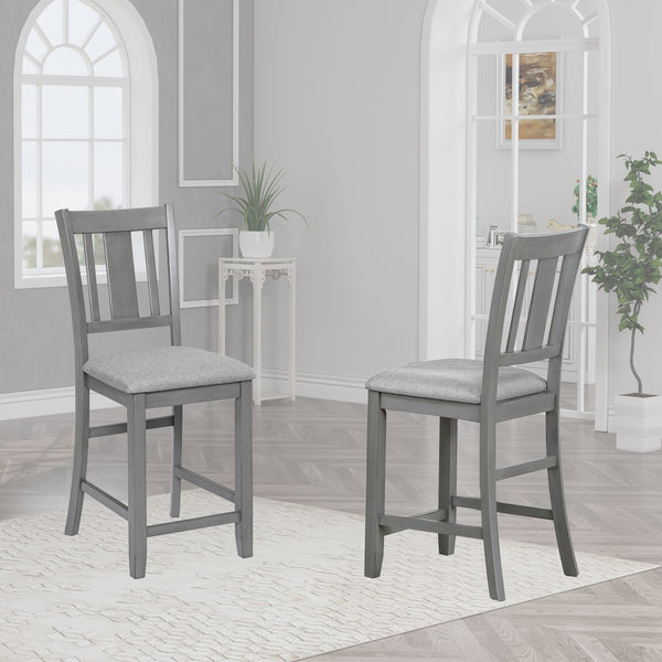 English Elm Dining Solid Wood Counter Height Chairs Set of 4 — Upholstered Linen Seats, Slatted Back, Gray Finish, Ergonomic Comfort W1998126393