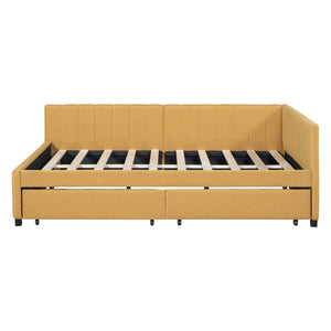 English Elm Full Size Linen Upholstered Daybed with Storage Drawers for Guest Room Studio LP000172AAL