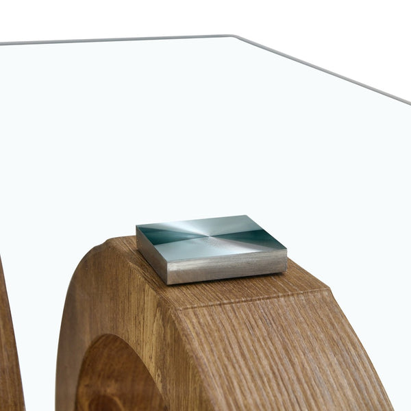 English Elm A Modern Glass Top Coffee Table with Wood Grain Legs for Living Room Decor W1151140296