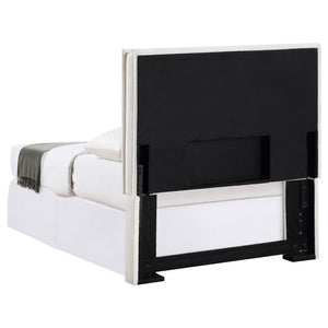 English Elm Sand Fabric Twin Headboard with Raised Flange Border for Modern Minimalist Bedrooms B062P153887