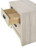 English Elm Contemporary 2-Drawer Nightstand End Table Beige White Finish Two Storage Drawers Bedroom Furniture