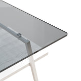 Hearth and Haven Rectangle Coffee Table, Tempered Glass Tabletop with White Metal Legs, Modern Table For Living Room Glass W241126035