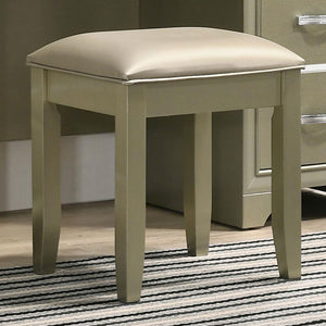 English Elm Champagne Vanity Stool with Padded Seat and Upholstered Comfort, Contoured Legs, Glam Finish 18"H B062P153875