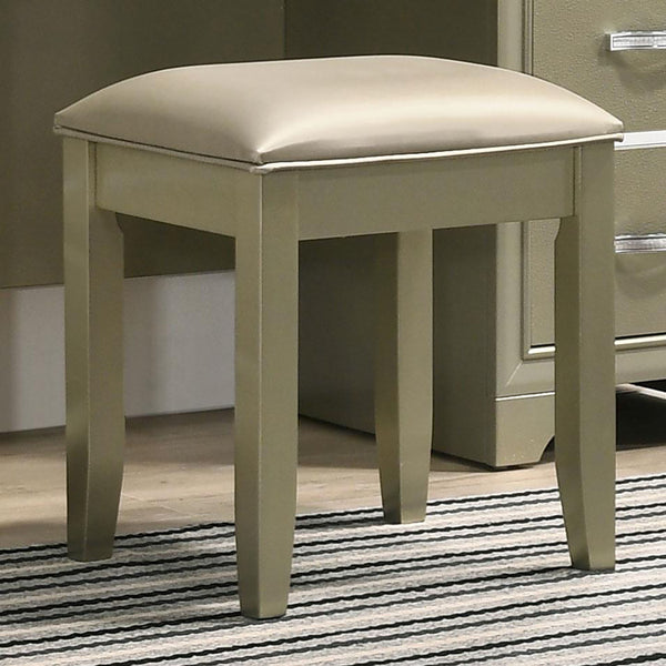English Elm Champagne Vanity Stool with Padded Seat and Upholstered Comfort, Contoured Legs, Glam Finish 18"H B062P153875