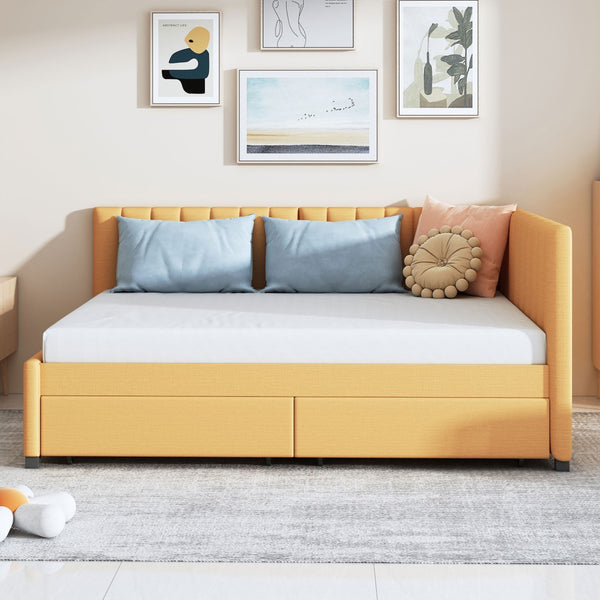 English Elm Full Size Linen Upholstered Daybed with Storage Drawers for Guest Room Studio LP000172AAL