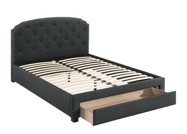 English Elm Charcoal Twin Size Bedframe With Button Tufted Headboard & Underbed Storage – Modern Bedroom Furniture B011S00698